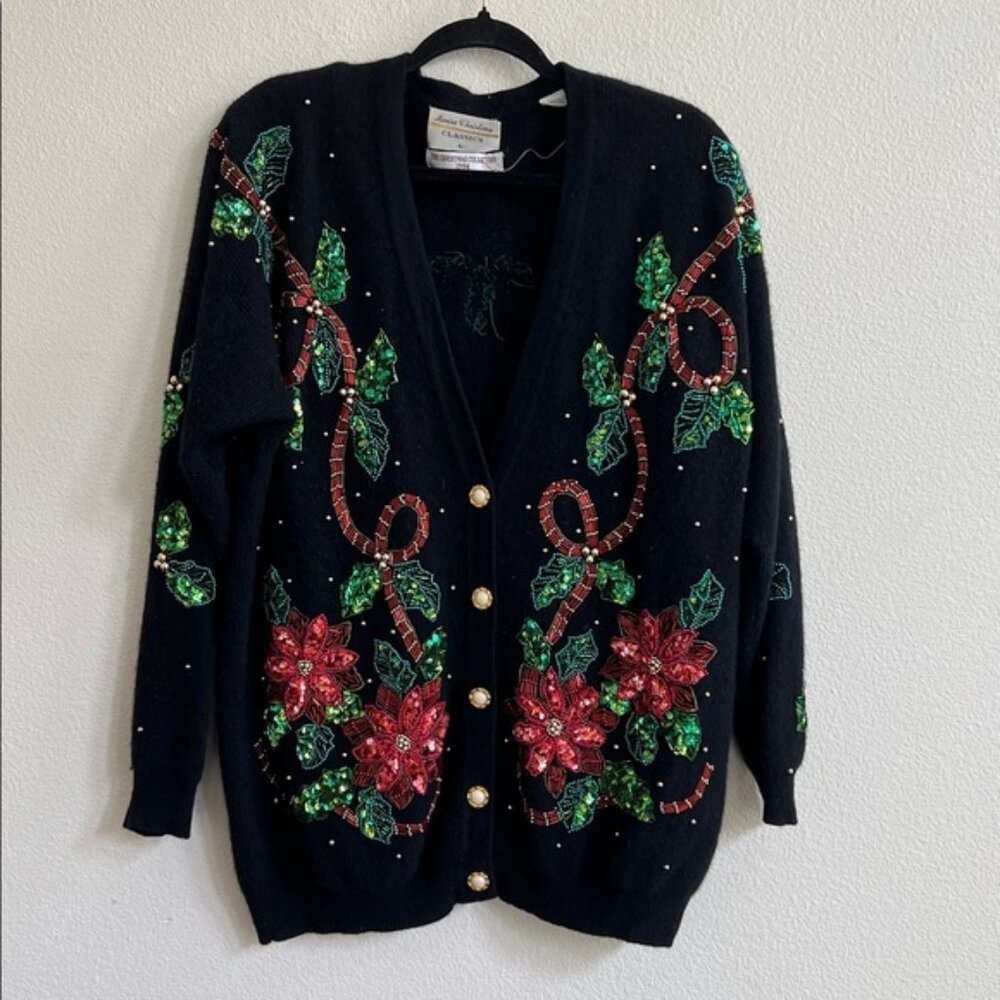 MARISA CHRISTINA CLASSIC Christmas Collection Embellished Cardigan Sweater 1994